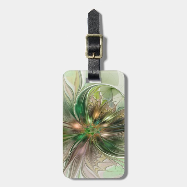 Colourful Fantasy Modern Abstract Fractal Flower Luggage Tag (Front Vertical)