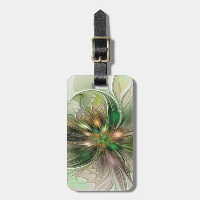 Colourful Fantasy Modern Abstract Fractal Flower Luggage Tag (Front Vertical)