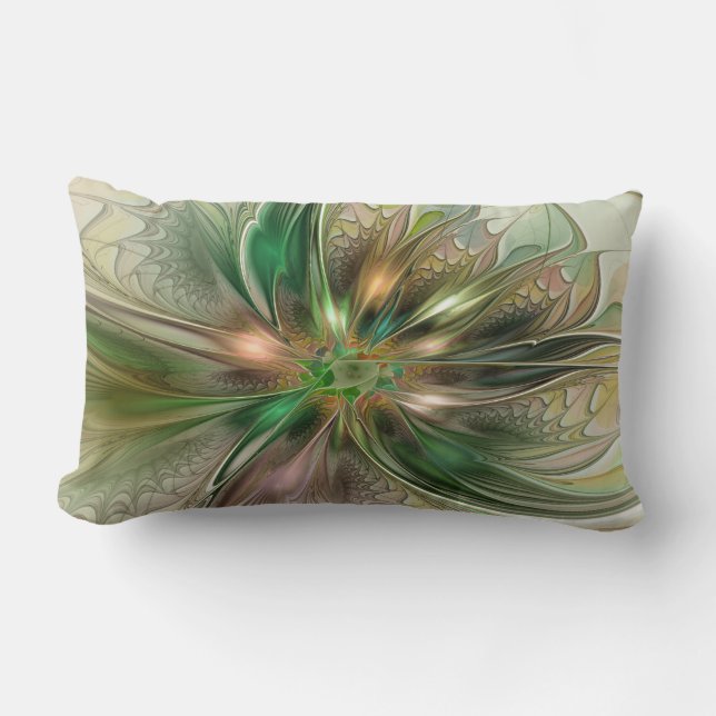 Colourful Fantasy Modern Abstract Fractal Flower Lumbar Cushion (Front)
