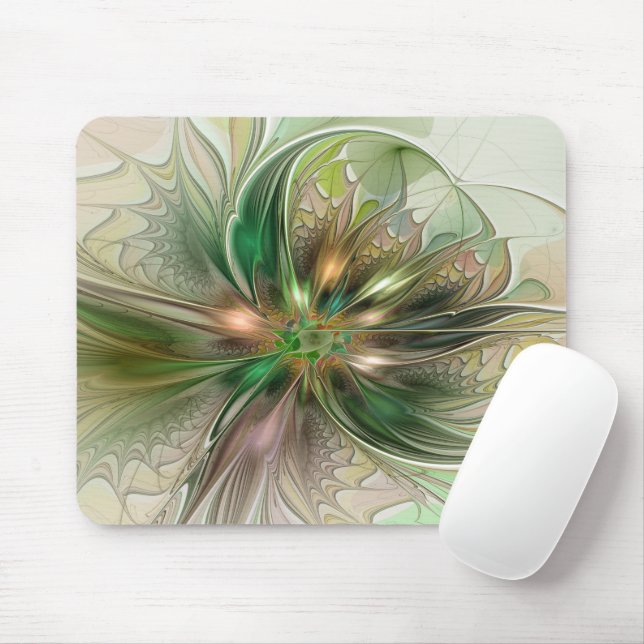 Colourful Fantasy Modern Abstract Fractal Flower Mouse Mat (With Mouse)