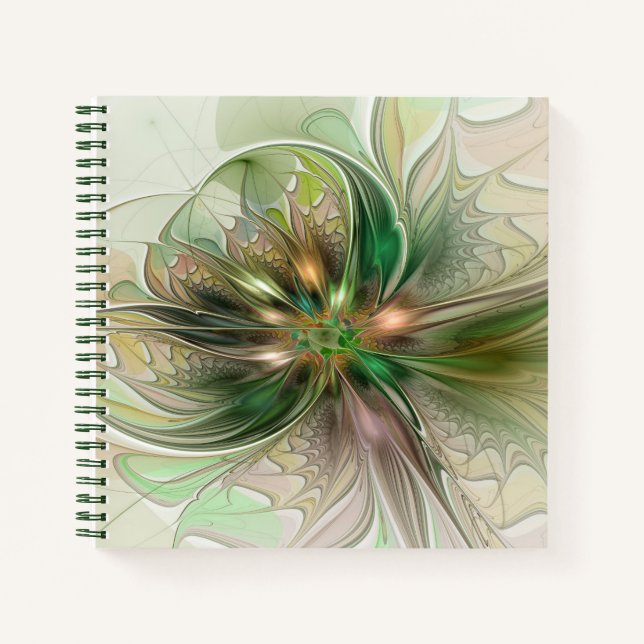 Colourful Fantasy Modern Abstract Fractal Flower Notebook (Front)