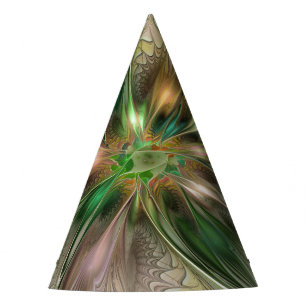 Colourful Fantasy Modern Abstract Fractal Flower Party Hat