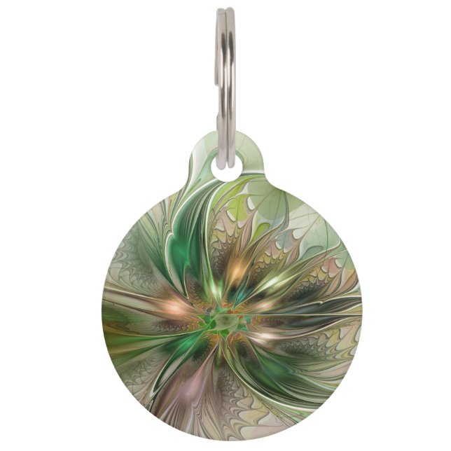 Colourful Fantasy Modern Abstract Fractal Flower Pet Tag (Front)