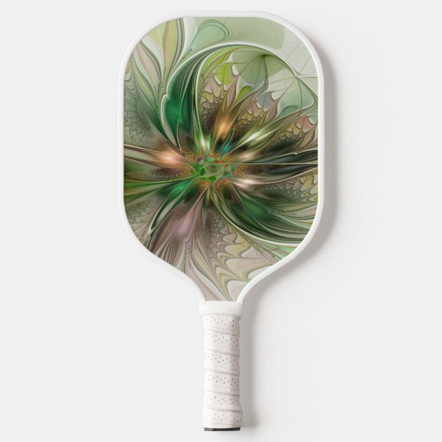 Colourful Fantasy Modern Abstract Fractal Flower Pickleball Paddle (Front)