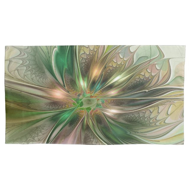 Colourful Fantasy Modern Abstract Fractal Flower Pillowcase (Front)