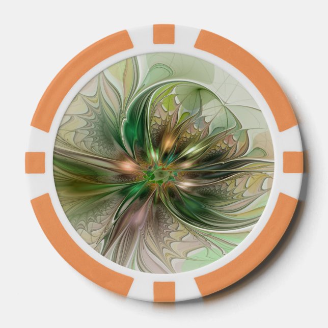 Colourful Fantasy Modern Abstract Fractal Flower Poker Chips (Front)