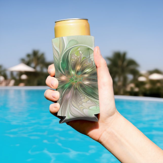 Colourful Fantasy Modern Abstract Fractal Flower Seltzer Can Cooler (In Situ Pool)