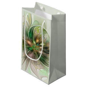 Colourful Fantasy Modern Abstract Fractal Flower Small Gift Bag