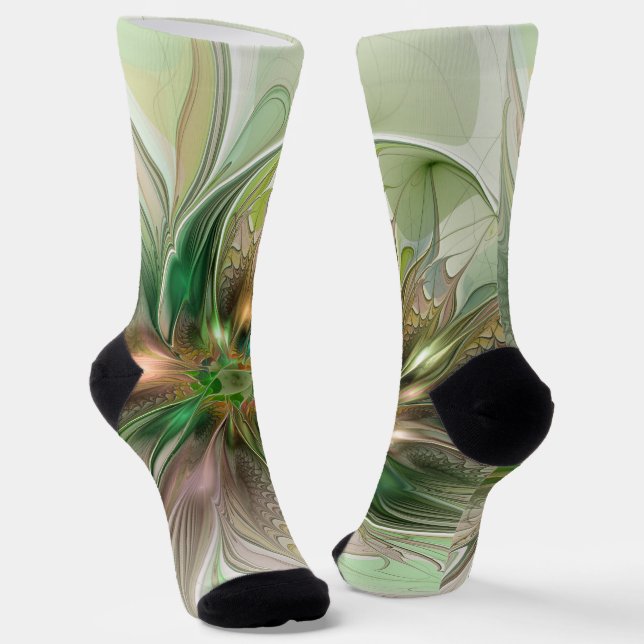 Colourful Fantasy Modern Abstract Fractal Flower Socks (Angled)