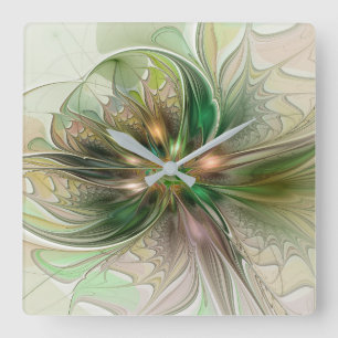 Colourful Fantasy Modern Abstract Fractal Flower Square Wall Clock