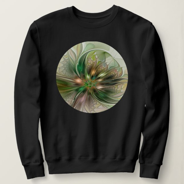 Colourful Fantasy Modern Abstract Fractal Flower Sweatshirt (Design Front)