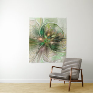 Colourful Fantasy Modern Abstract Fractal Flower Tapestry