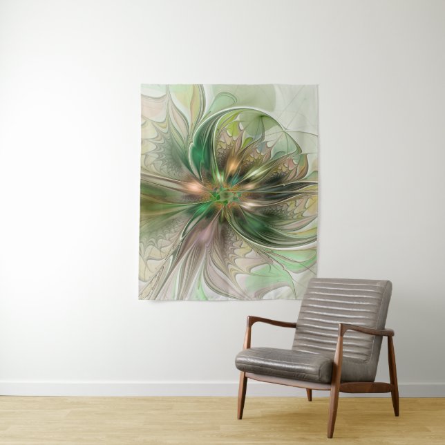 Colourful Fantasy Modern Abstract Fractal Flower Tapestry (In Situ)