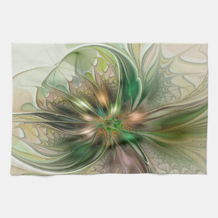 Colourful Fantasy Modern Abstract Fractal Flower Tea Towel