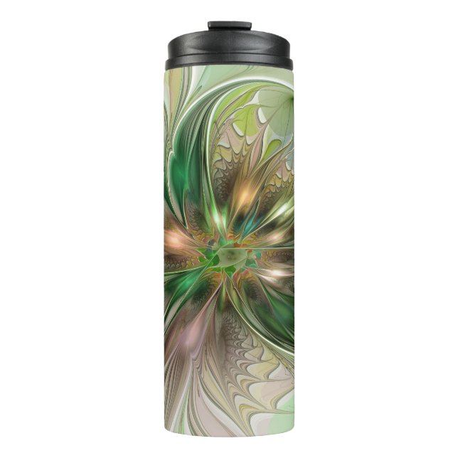 Colourful Fantasy Modern Abstract Fractal Flower Thermal Tumbler (Front)