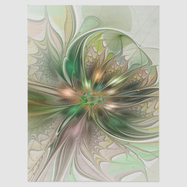 Colourful Fantasy Modern Abstract Fractal Flower Tissue Paper (Front)