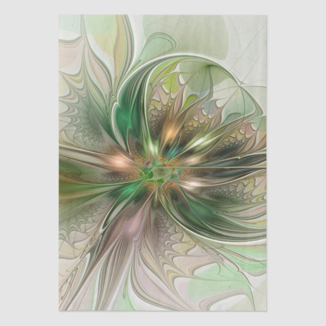 Colourful Fantasy Modern Abstract Fractal Flower Tissue Paper (Front)