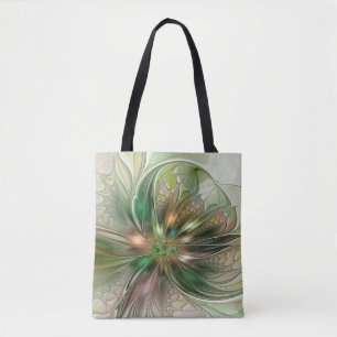 Colourful Fantasy Modern Abstract Fractal Flower Tote Bag