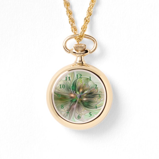 Colourful Fantasy Modern Abstract Fractal Flower Watch (Front)
