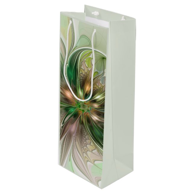 Colourful Fantasy Modern Abstract Fractal Flower Wine Gift Bag (Front Angled)
