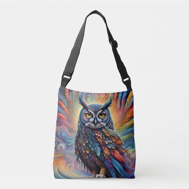 Colourful Fantasy Owl Crossbody Bag (Front)