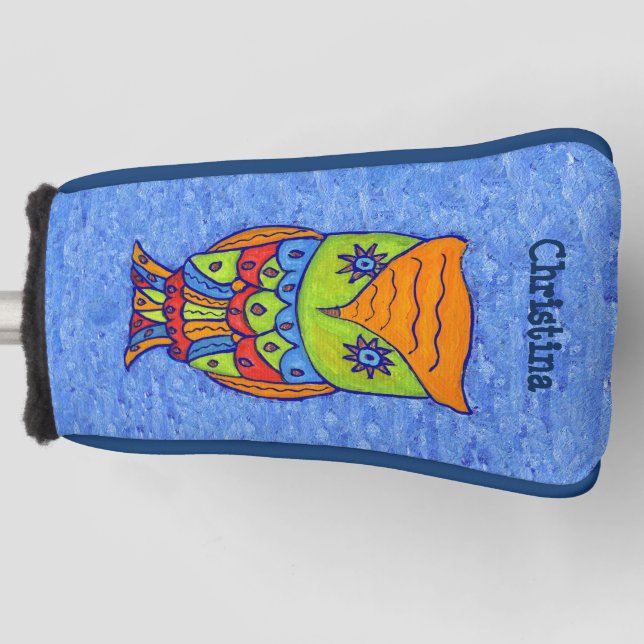 Colourful Fantasy Owl Orange Head Star shaped Eyes Golf Head Cover (Front)