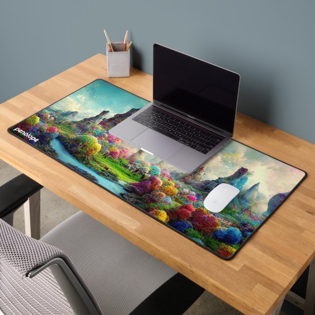 Colourful fantasy panoramic landscape monogram desk mat (Office 2)