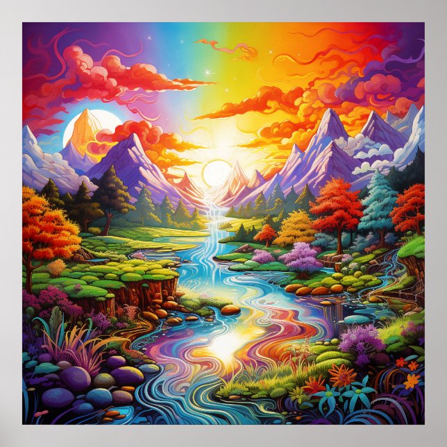 Colourful Fantasy Psychedelic Surreal Land Poster (Front)