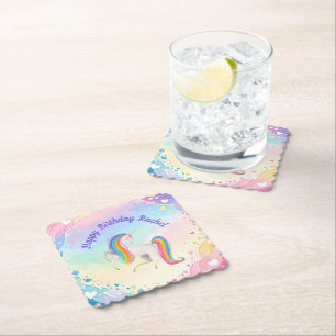 Colourful Fantasy Unicorn Paper Coaster