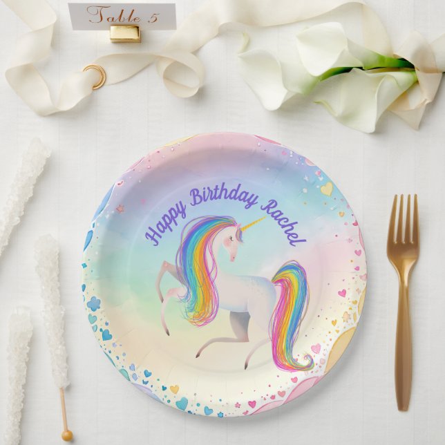 Colourful Fantasy Unicorn Paper Plate (Wedding)
