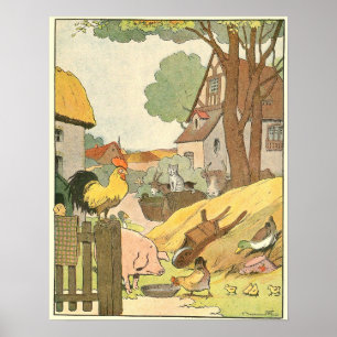Colourful Farm Animals Illustrated Poster