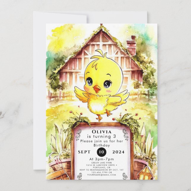 Colourful Farm Chicken Birthday Invitation (Front)