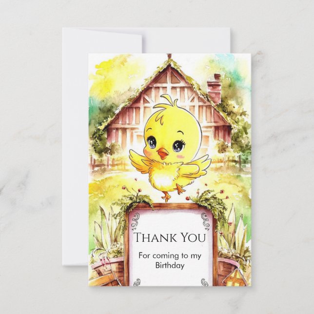Colourful Farm Chicken Birthday Thank You Card (Front)