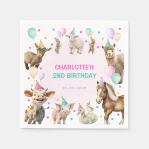Colourful Farm Confetti Barnyard Animals Birthday Napkin