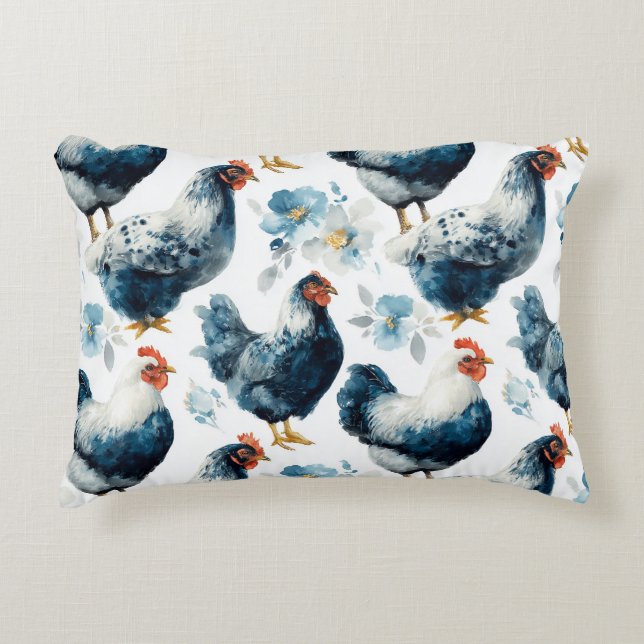 Colourful Farm Rooster And Hens  Decorative Cushion (Front)