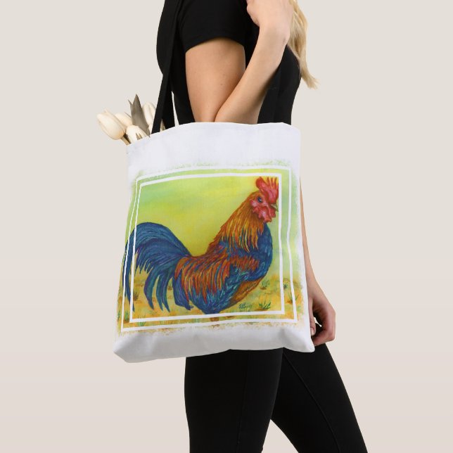 Colourful Farm Rooster Tote Bag (Close Up)
