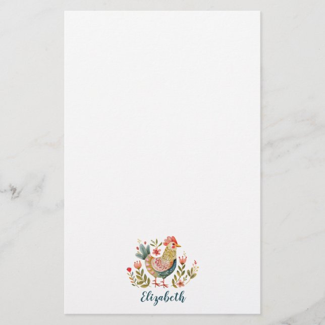 Colourful Farmhouse watercolor Rooster Stationery (Front)