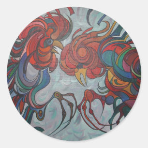Colourful Farmyard Roosters Classic Round Sticker