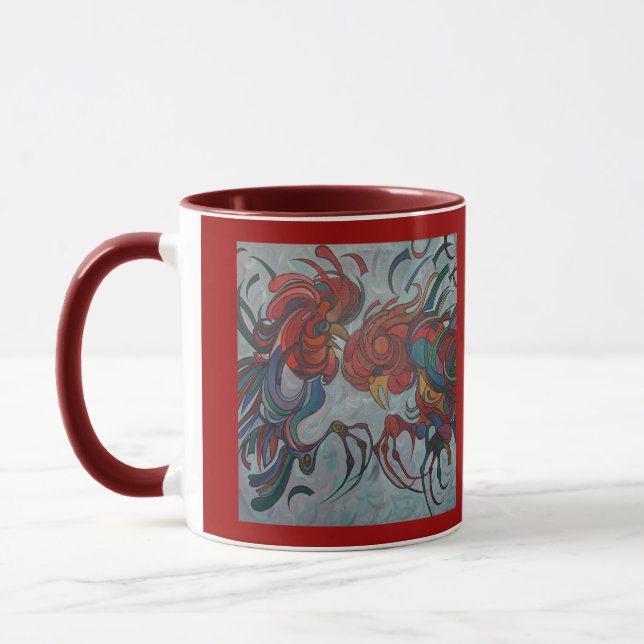 Colourful Farmyard Roosters Mug (Left)