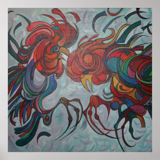 Colourful Farmyard Roosters Poster