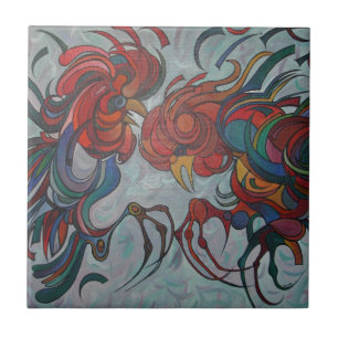 Colourful Farmyard Roosters Tile