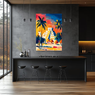Colourful Fauvist Chichen Itza Pyramid Art Poster