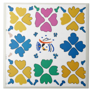 Colourful Fauvist Flowers & Shapes Tile