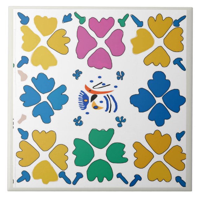 Colourful Fauvist Flowers & Shapes Tile (Front)