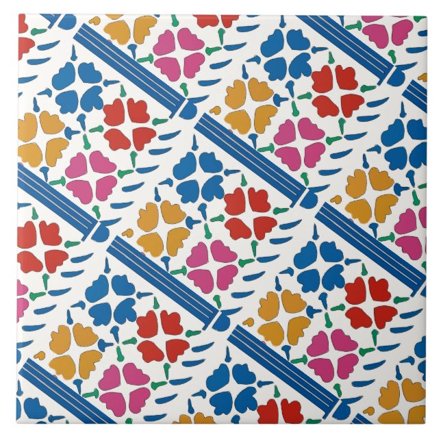 Colourful Fauvist Flowers Tile (Front)
