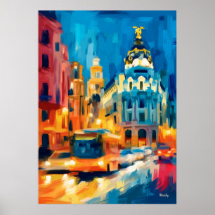 Colourful Fauvist Madrid Gran Via Art Poster