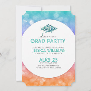 Colourful Faux Bokeh Glitter Graduation Invitation