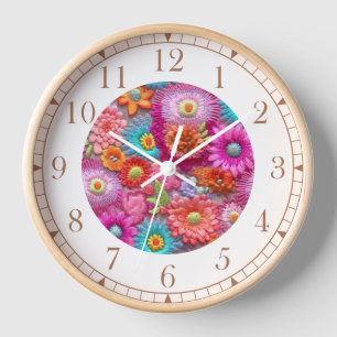 Colourful Faux Embroidered Floral Elegant Clock