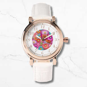 Colourful Faux Embroidered Floral Elegant Womans Watch
