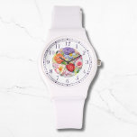 Colourful Faux Embroidered Floral Stylish Womans Watch<br><div class="desc">Colourful Faux Embroidered Floral Stylish Womans Watches features a trendy colourful modern faux embroidery floral in pink,  purple,  orange and red on a pastel green background. Created by Evco Studio www.zazzle.com/store/evcostudio</div>